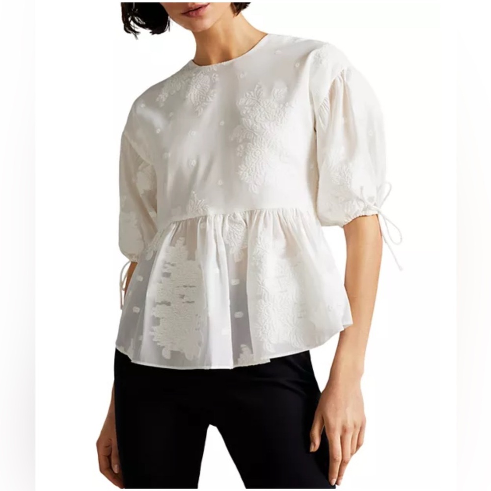 Ted Baker Karni Floral Brocade Puff Sleeve Top